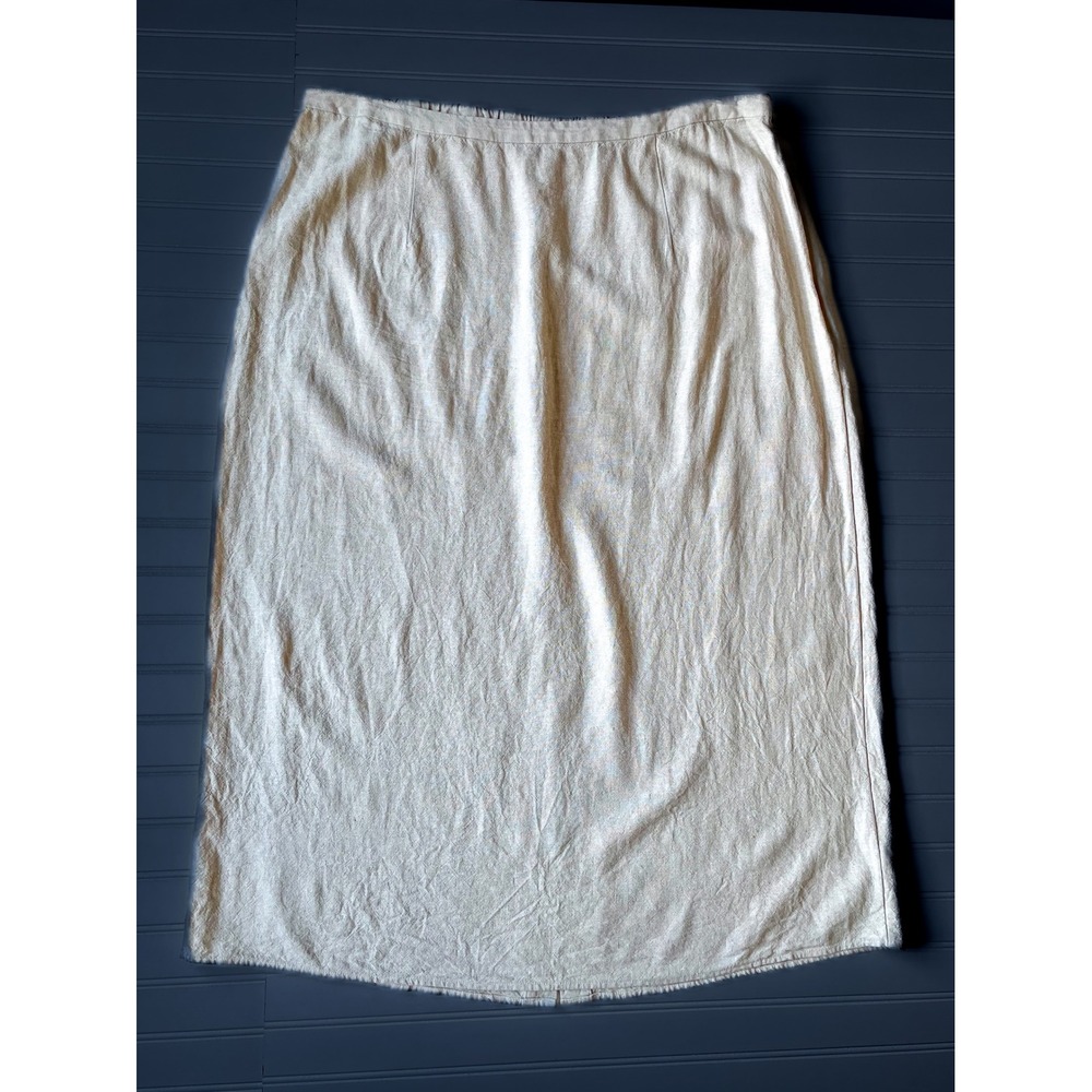 Beige Linen Column Maxi Skirt Sz XXL Elastic Waist Side Zip Vent Coastal Modest